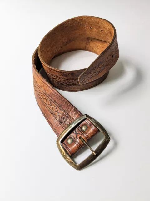 Women's Brown Leather Vintage Aztec Design Belt