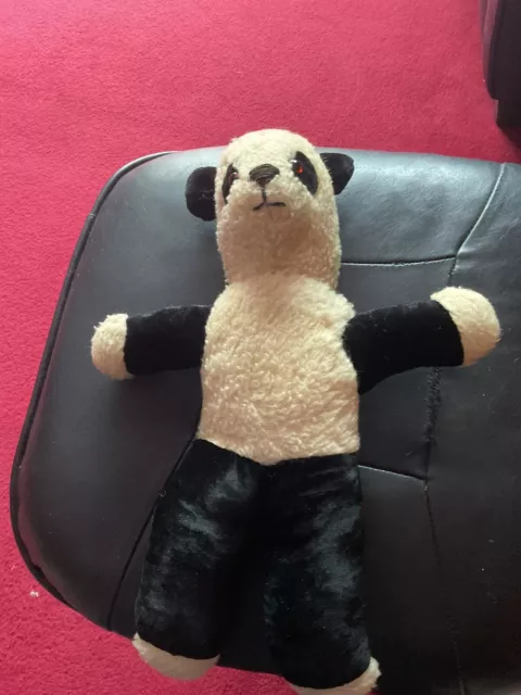 Vintage Panda Possibly Chad Valley Unjointed Velvet And Wool Plush 15 Inches