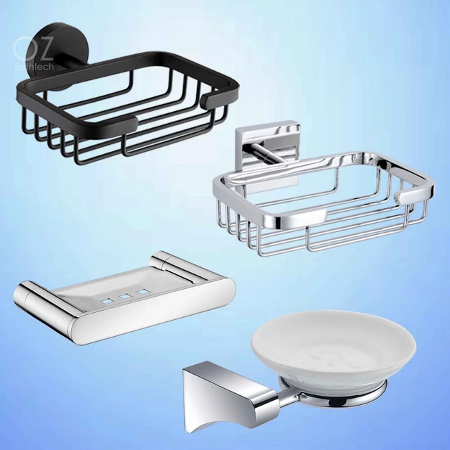 Bathroom Stainless Steel Shower Wall Mount Soap Basket Holder Dish Black/Mirror