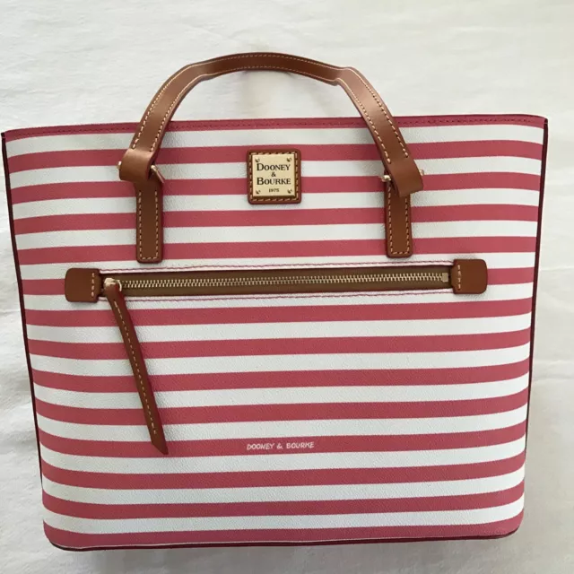Dooney & Bourke NEW Sullivan Shopper Tote RARE Watermelon Pink & White Stripes
