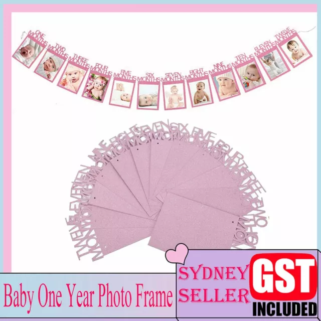 1st Baby 1-12 Month Photograph Banner Glitter Garland Birthday Party Decor Pink