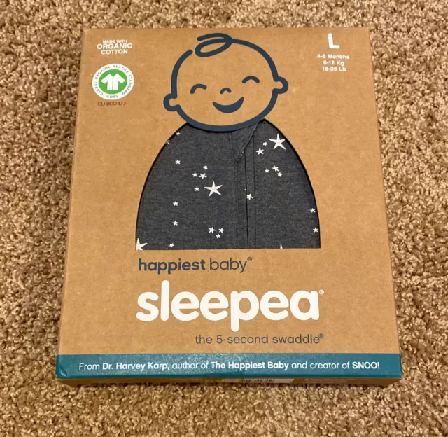 Happiest Baby Sleepea Swaddle Organic Cotton Months Gray Dots(Planets) 4-6M L