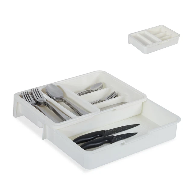 Portaposate Da Cassetto Estensibile, Porta Posate Cucina Cassetto Con 6–9 Scomparti E 2 Portacoltelli Rimovibili, Vassoio Organizzatore In Plastica Per Cassetti Cucina, Nero