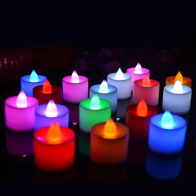 12x Colorful Flameless LED Tea Lights Votive Candles Lamp Battery Operated