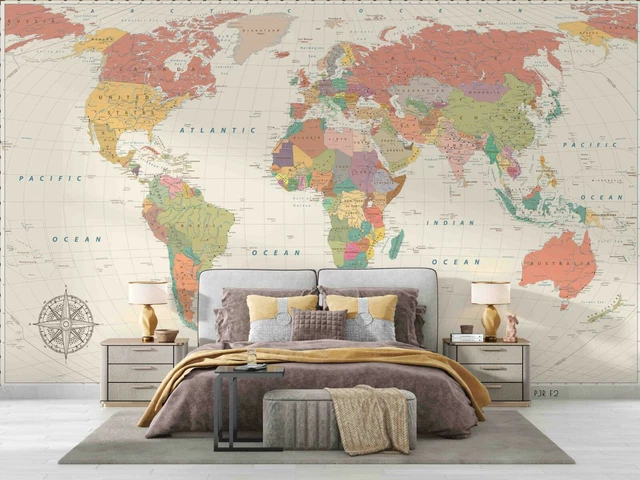 3D WORLD MAP Wallpaper Wall Mural Self-adhesive Removable 702 $249.99 ...