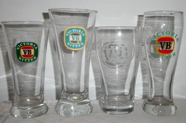 4 VB Victoria Bitter Sturdy Hotel Quality Beer Glasses 250,300,350ml 17-15cm Hig