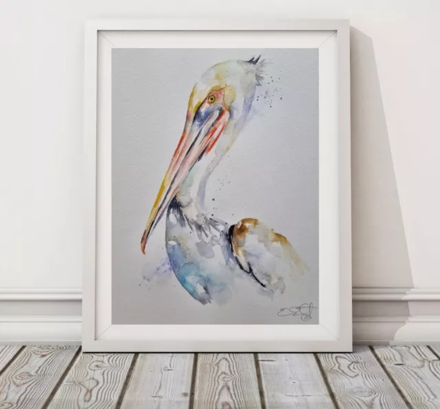 Large original signed watercolour art painting by Elle Smith of an Egret bird