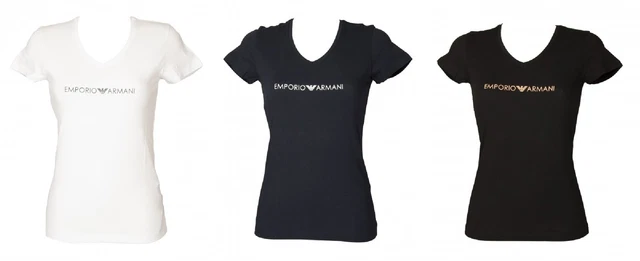 T-shirt donna EMPORIO ARMANI manica corta scollo v maglietta cotone elasticizzat