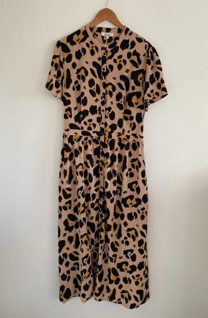 Somerset by Alice Temperley leopard print tea dress summer size 14 button up