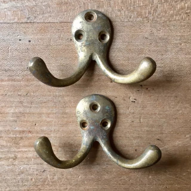 Pair Of Brass Double Coat Hooks Reclaimed Vintage