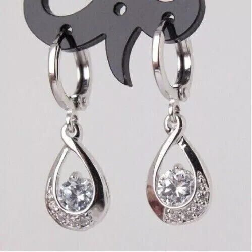2Ct Round Cut Real Moissanite Women's Drop Dangle Earrings 14K White Gold Plated