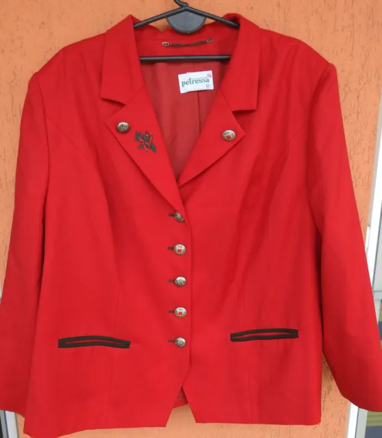 Petressa Womens Red Wool Trachten Jacket Tyrolean Bavarian Oktoberfest Size 52