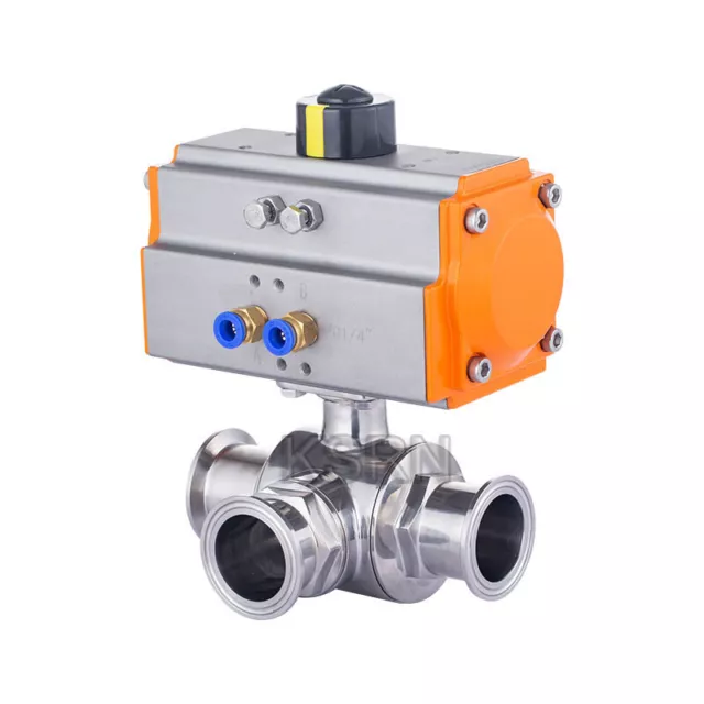 1-1/2'' L Type Tri Clamp Sanitary Pneumatic Ball Valve 3-Way Stainless Steel 304