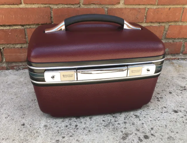 🔥🔥American Tourister Burgundy Hard Shell Cosmetic Train Overnight Luggage Case