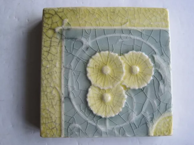Antique Victorian Mintons 3" Sq. Moulded & Majolica Glazed  Triple Daisy Tile #3