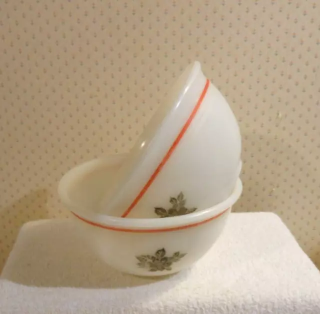 Set of 2 Vintage Hazel Atlas White Milk Glass 8" Mixing Bowl Red Stripe Unmarked