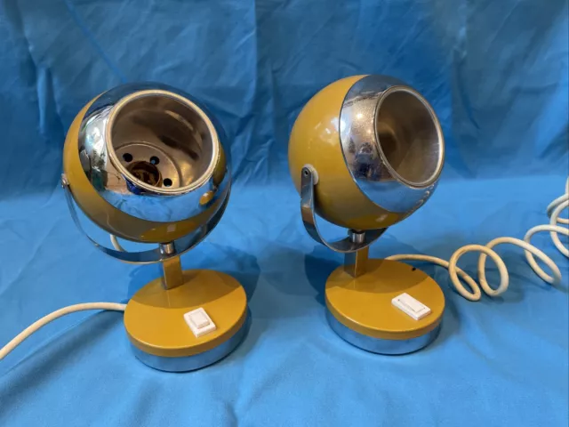 Rare Vintage Gepo 1960’s Eyeball Lamps Pair Rare Mustard Yellow mid century