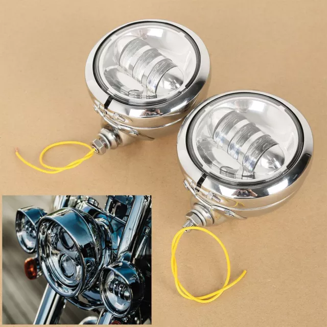 4.5" Chrome LED Auxiliary Passing Lights Lamp Fit For Harley Touring Road King