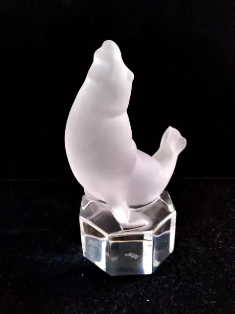 GOEBEL Frosted Crystal Sea Lion Glass Figurine Clear Iceberg Base Paperweight
