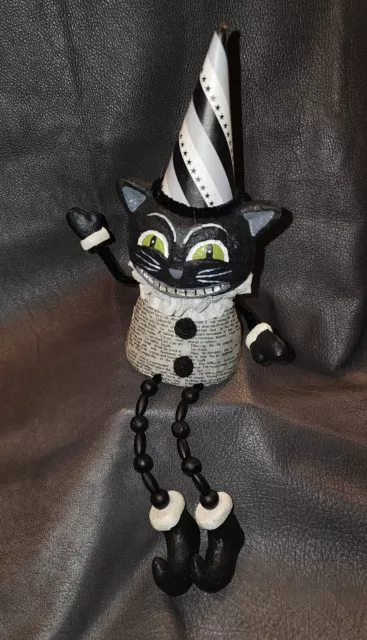 Halloween Cat Hand Made Paper Mache Retro style OOAK AMAZING MUST SEE about 12"