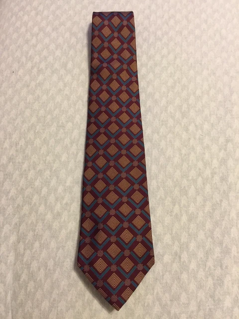 Harve Benard Silk Necktie, Maroon Blue & Tan, Pre-Owned, Looks Unworn, 60”X3.5”