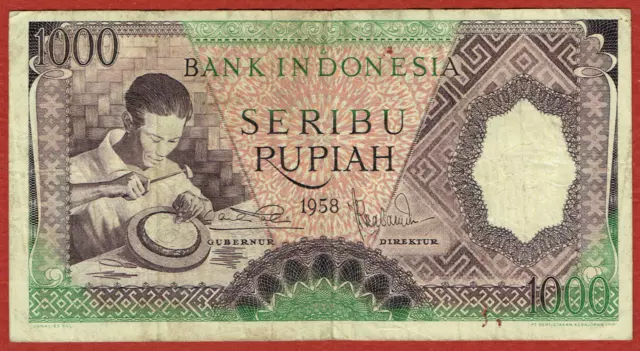 BANK INDONESIA 1958 1,000 RUPIAH REPLACEMENT NOTE PREFIX XJL (PICK#62r) VF 2