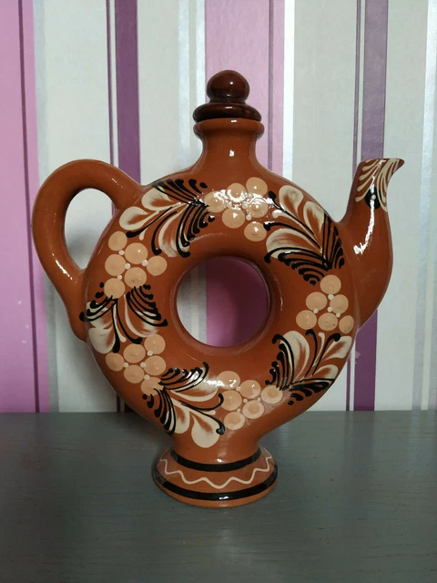 Vintage Ukrainian Handmade Pottery Ceramic Glaze jug decanter kettle  60s