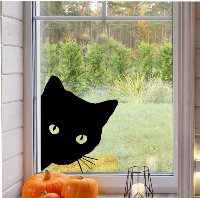 Adesivo per gatto animale sbirciatina viso Halloween vinile trasferimento decalcomania decorazione grafica casa