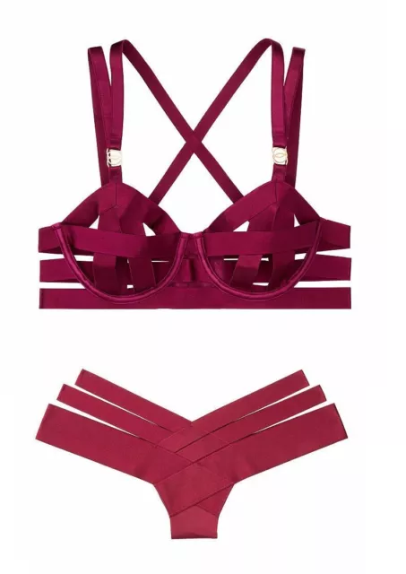 NWT Victoria's Secret VS Luxe Lingerie Campari Cut-Out Strappy Balconet Bra  Set