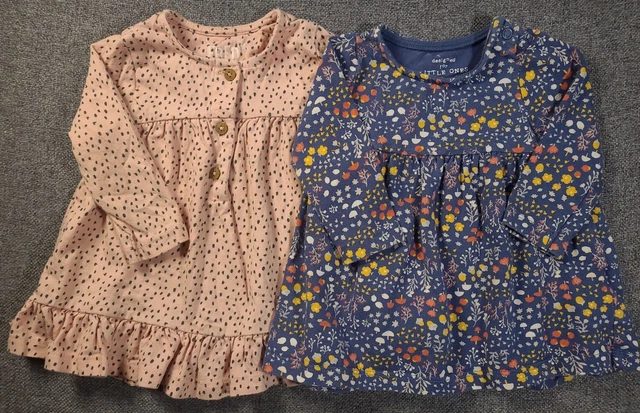 Baby Girls jersey dress bundle 0-3 Months pink navy spring summer party (762)