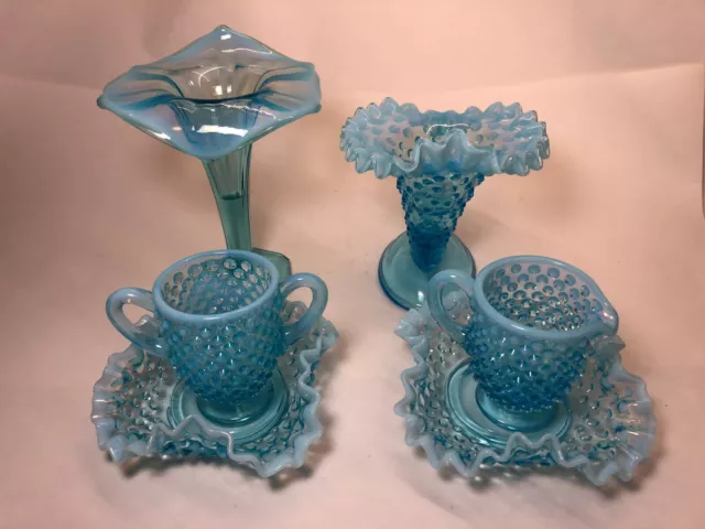 Fenton blue opalescent hobnail glass COLLECTION