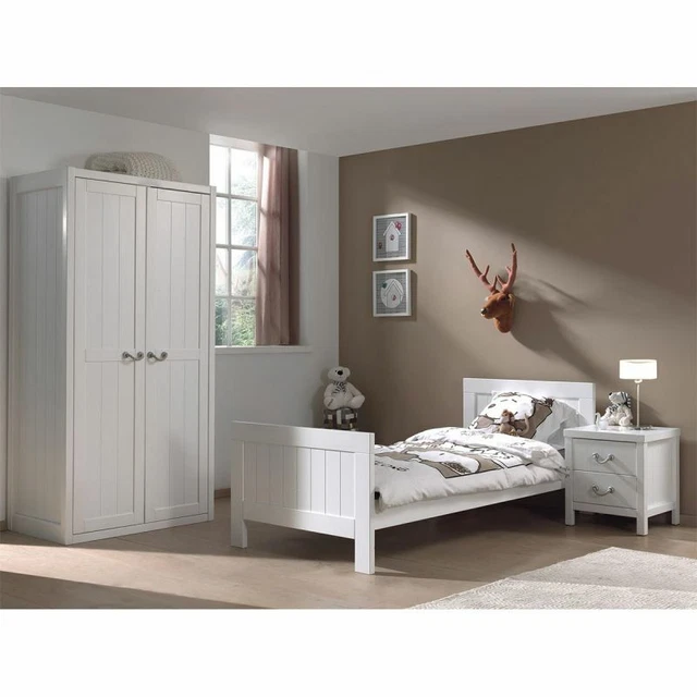 Paris Prix - Pack - Lit Enfant, Chevet & Armoire 2 Portes "lewis" Blanc