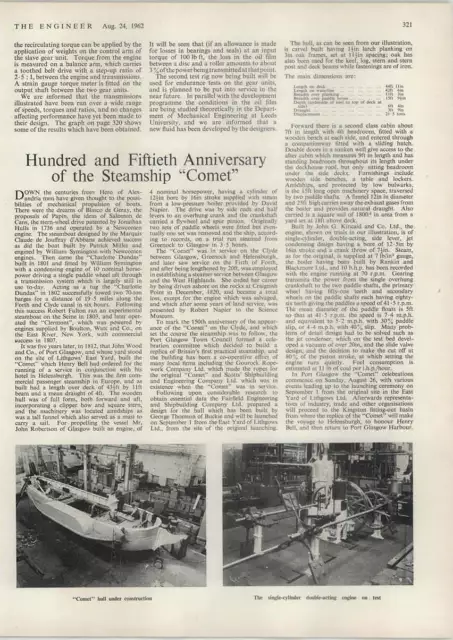 1962 150th Anniversary Of The Steamship Comet, Glasgow Replica