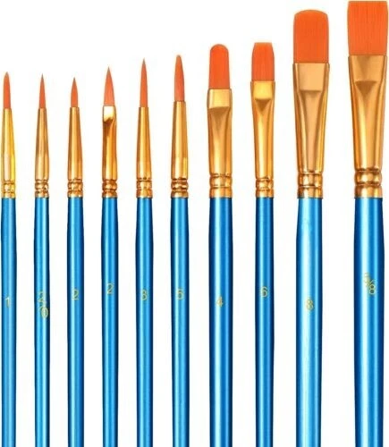 10 Pezzi Pennelli Acrilici - Brencco Nylon Artist Brushes, Set di Pennelli |