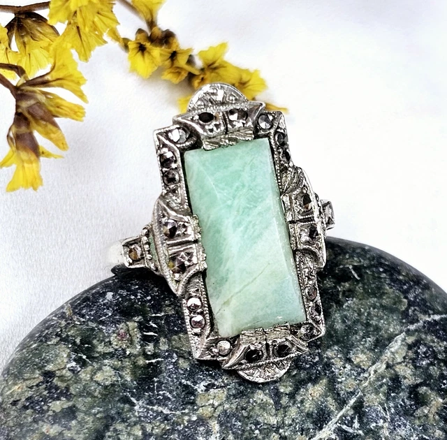 Bague Art Déco En Argent Massif 925, Opales Et Marcassites, Taille 56 - Occasion 'dans Son Jus'