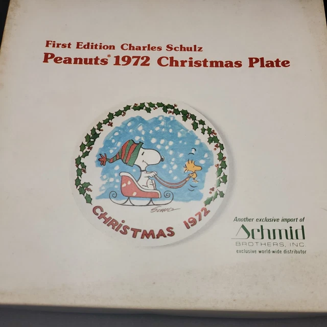 SCHMID SNOOPY WOODSTOCK Christmas 1st Edition Plate 1972 Charles
