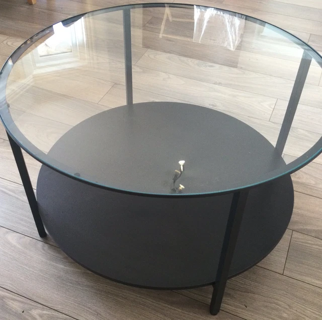 IKEA VITTSJO Black metal round coffee table glass top (Assembled ) 45cm