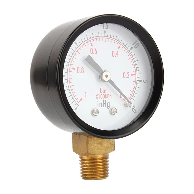 Produktbild von Vakuum-Manometer 0 Bis -30inHg / -1bar – 50mm Zifferblatt, 1/4" BSPT, Für Luft, Wasser, Öl & Gas