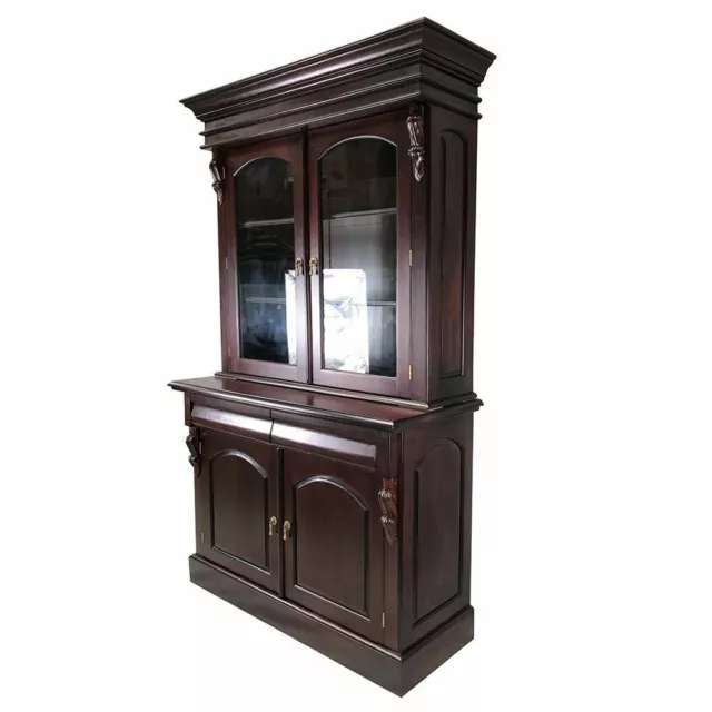 Solid Mahogany Wood Bookcase / Display Cabinet Antique Victorian Style