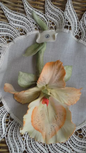 Splendida orchidea arancio in porcellana di capodimonte 17,5x10x5,5 cm