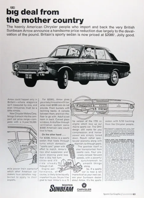 1968 SUNBEAM ARROW Sedan Original Vintage Advertisement ~ MSRP $2,086