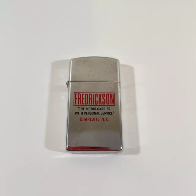 Vintage 1965 Zippo Slim Lighter Advertising Fredrickson Motor Carrier PAT2517191