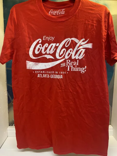 Coca Cola Shirt Men’s Tee  Real Thing Red 100% Cotton Short Sleeve Coke Logo