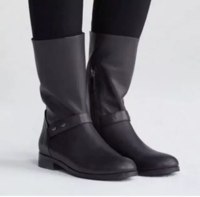 Eileen Fisher Nova Moto Boots Black Side Zip Womens Size 7.5