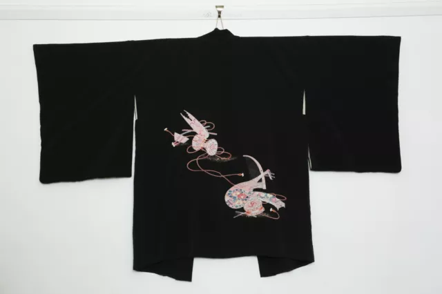 Japanese kimono Haori Hand Painted Black Silk