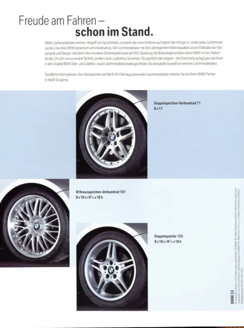 BMW Z4 Aerodynamik Prospekt 2003 5/03 D Aerodynamikpaket brochure prospectus 2