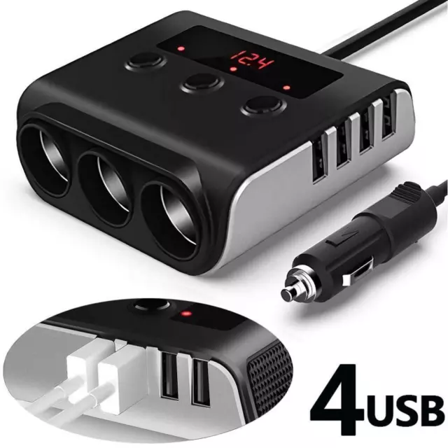 Car Cigarette Lighter Splitter 12-24V Socket USB Plug Adapte Multi Charger O6E3