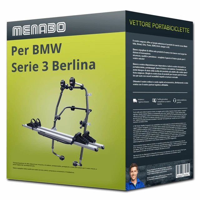 Menabo Stand Up 2 portabici portellone per BMW Serie 3 Berlina E90 - 2 bici Top
