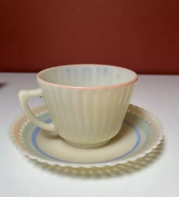 Vintage MacBeth Evans Petalware Pastel Rings Cremax Coffee/Tea Cup & Saucer Set