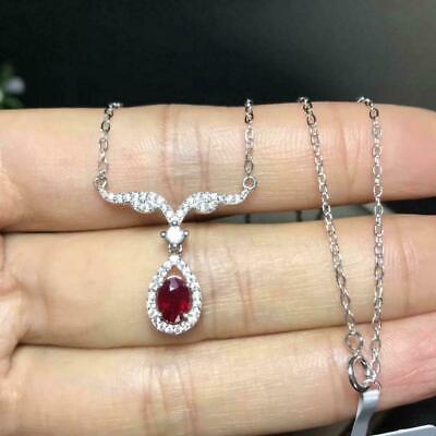 2Ct Oval Cut Red Ruby Diamond Pendant Lab-Created Necklace 14K White Gold Over